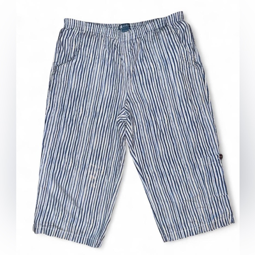 Kores Size 14 Linen Striped Cropped Pants